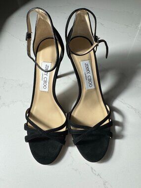 Jimmy Choo Suede Strappy Sandals Heels Black